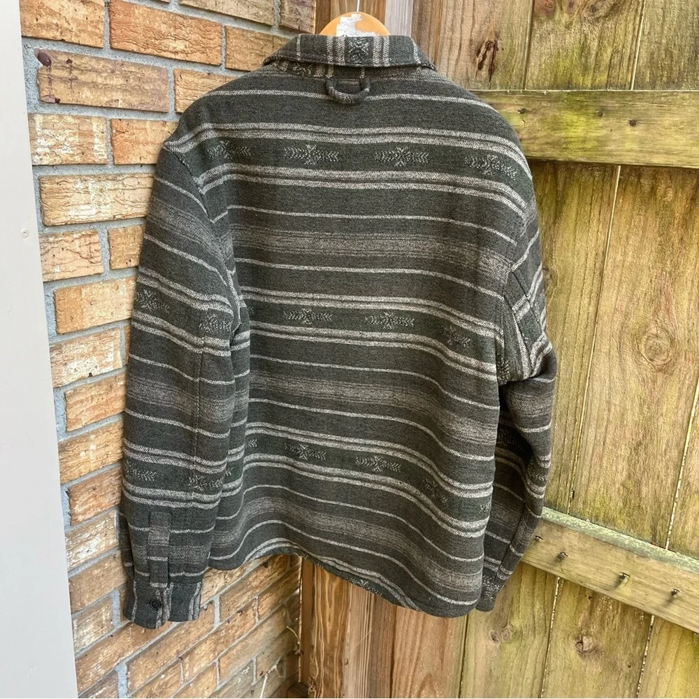 Jachs Wool Blend Sherpa Lined Dark Olive Striped Men's Shirt Jacket